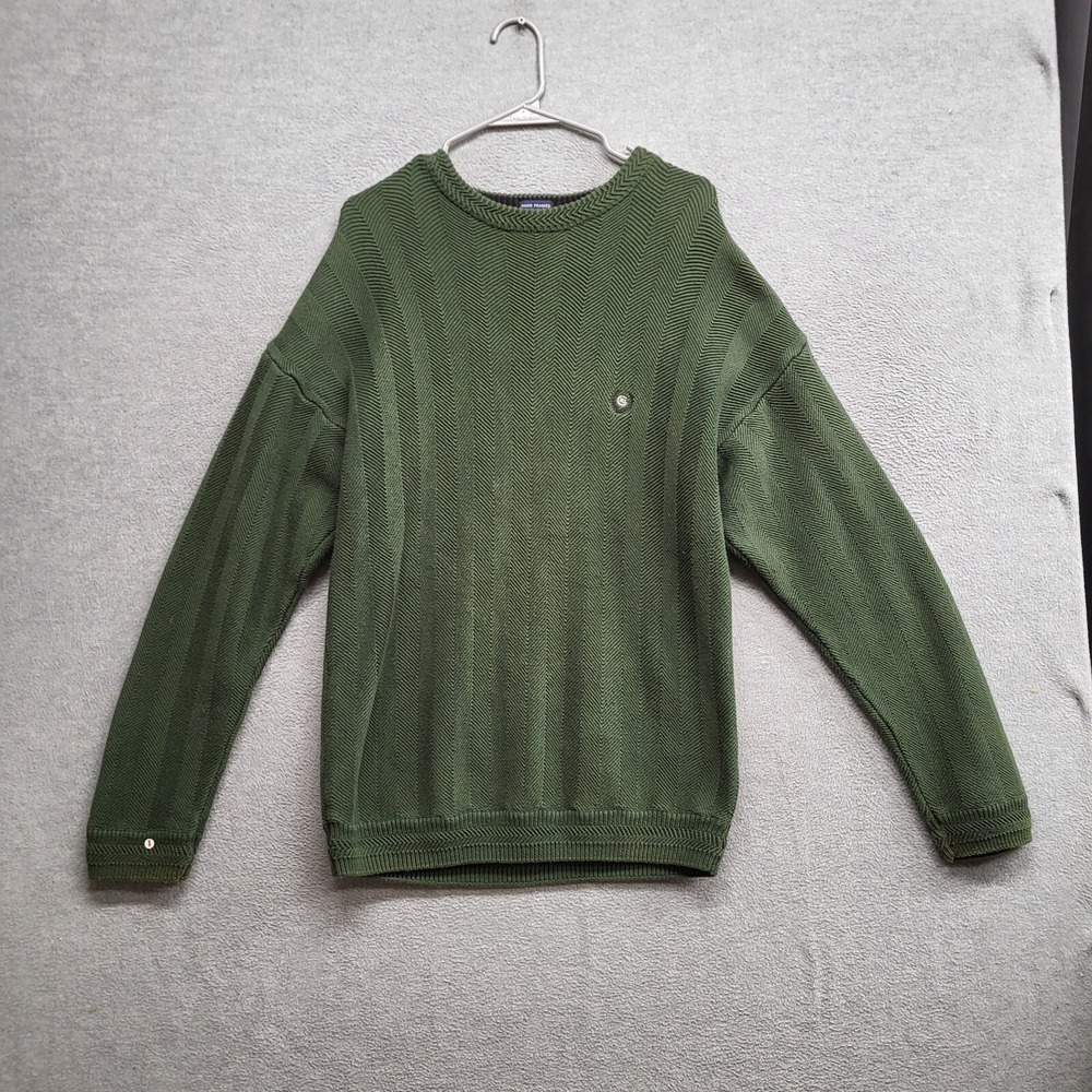 VINTAGE Chaps Ralph Lauren Men Sweater Medium Green Hand Framed Knit Logo READ